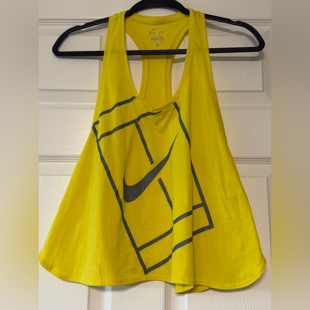 Nike Women's Bright Yellow Tank Top with Gray Logo